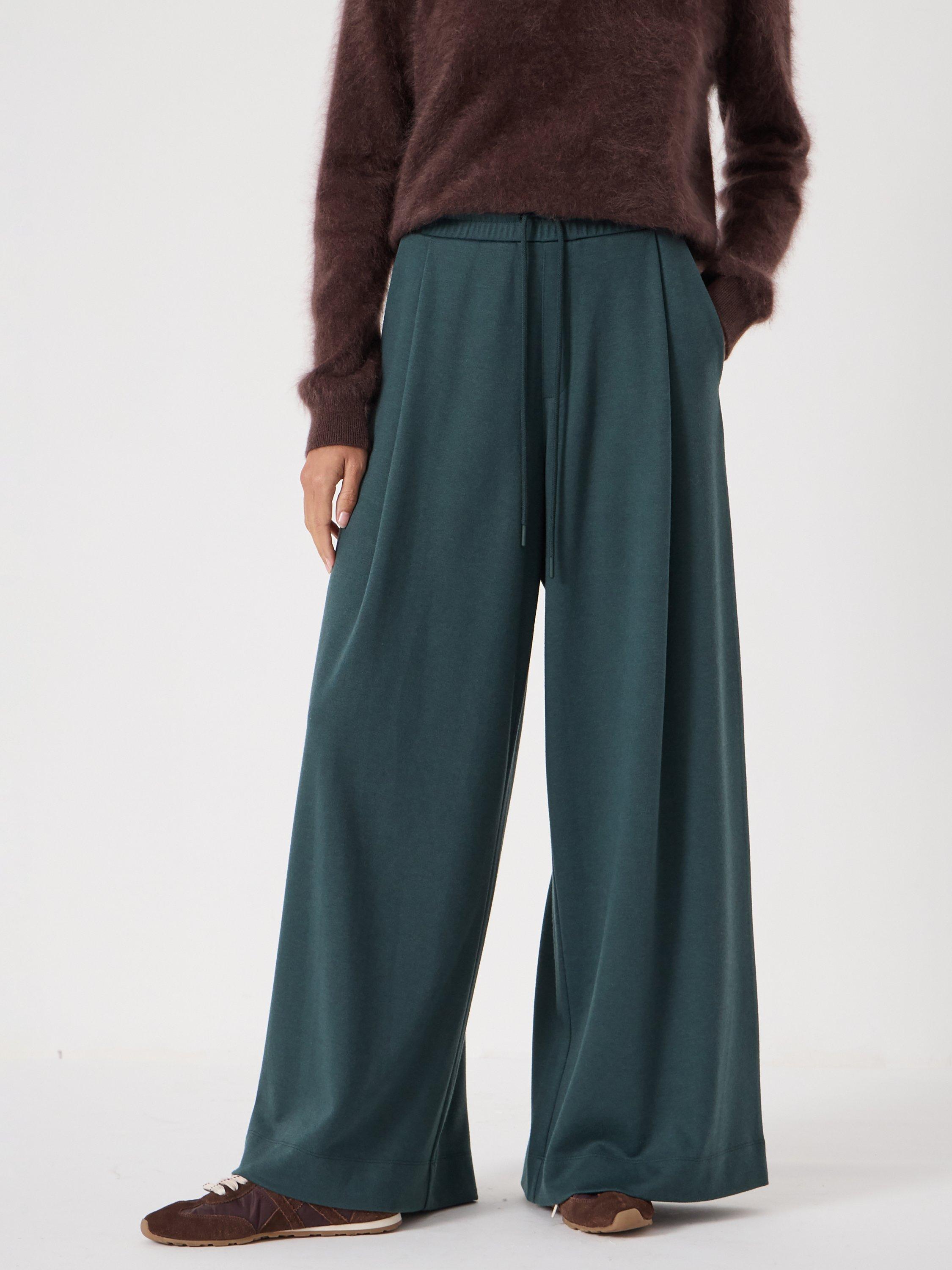 Product image 3 of 6, which shows HUSH Taylor Wide Leg Trousers, Teal Green, XS-S