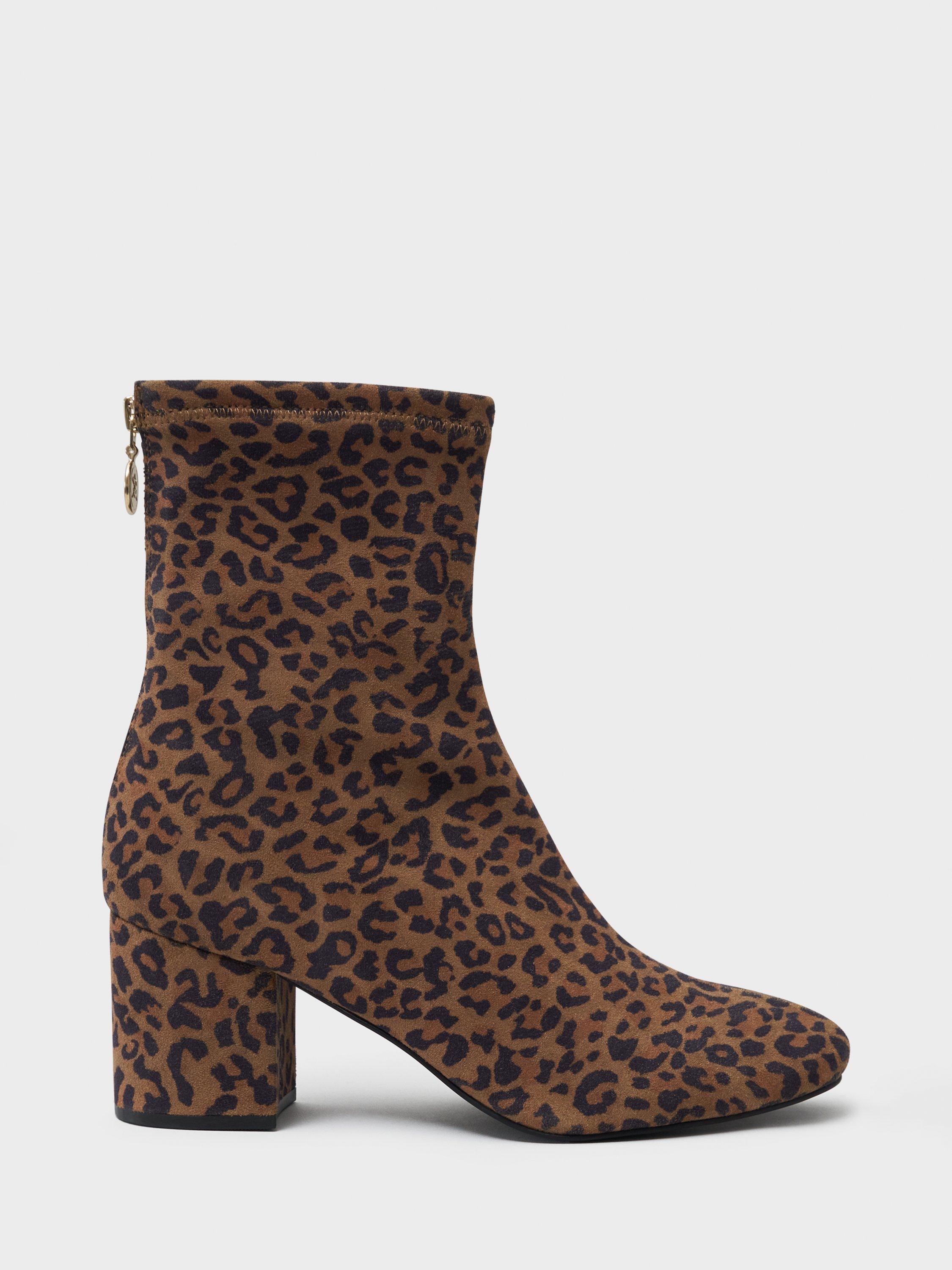 Product image 1 of 4, which shows Crew Clothing Suede Leopard Ankle Boots, Camel Brown, 8