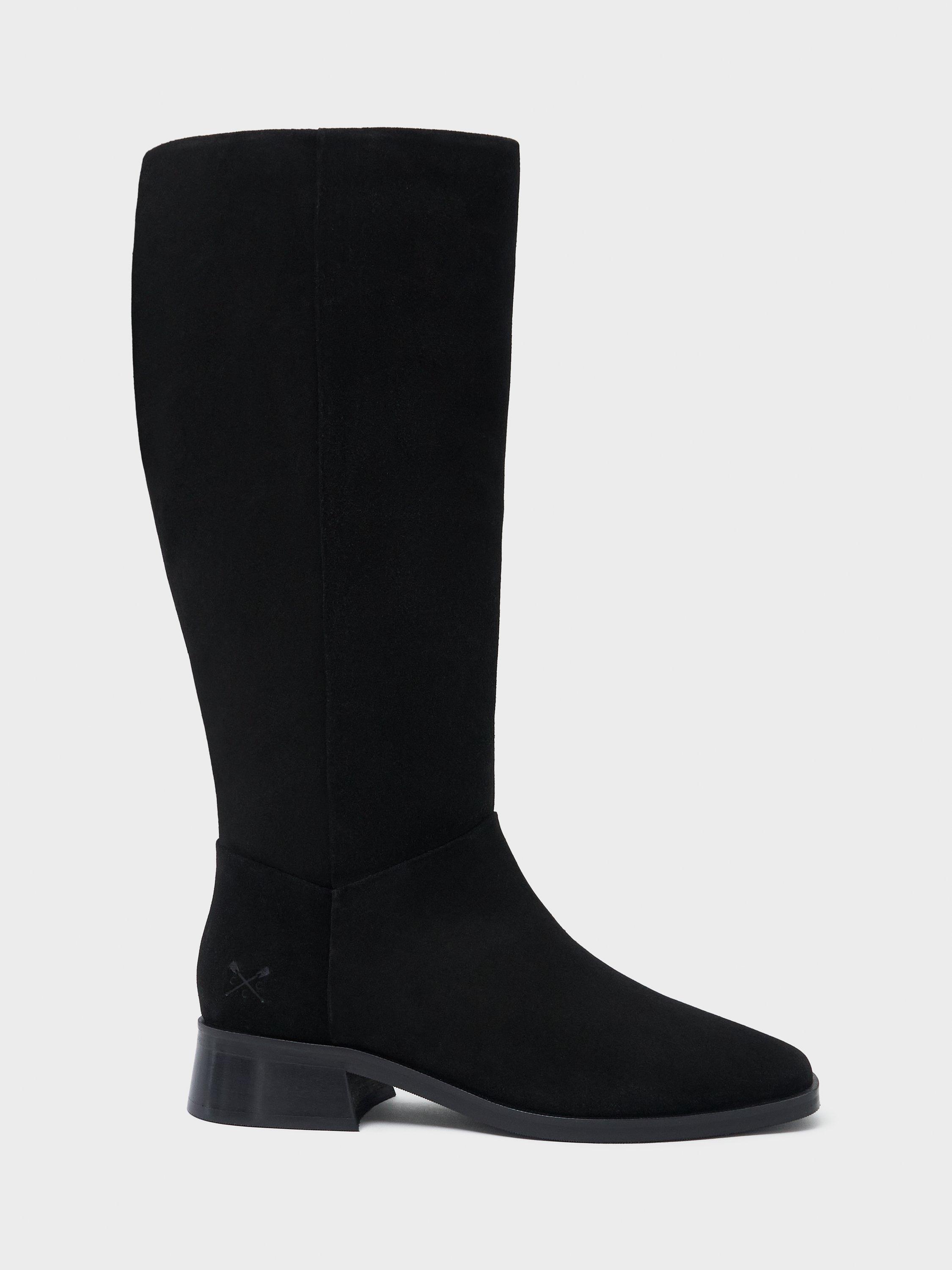 Product image 1 of 4, which shows Crew Clothing Suede Knee High Boots, Black, 8