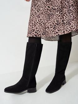 Crew Clothing Suede Knee High Boots, Black - view 2, Black