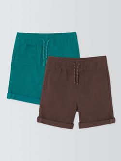 John Lewis Kids' Straight Chino Shorts, Pack of 2, Teal/Brown, Teal/Brown