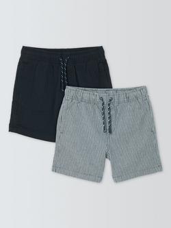 John Lewis Kids' Seersucker Cotton Shorts, Pack of 2, Navy/Blue, Navy/Blue