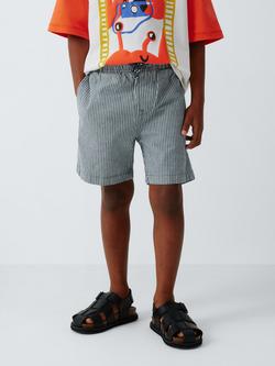 John Lewis Kids' Seersucker Cotton Shorts, Pack of 2, Navy/Blue - view 2, Navy/Blue