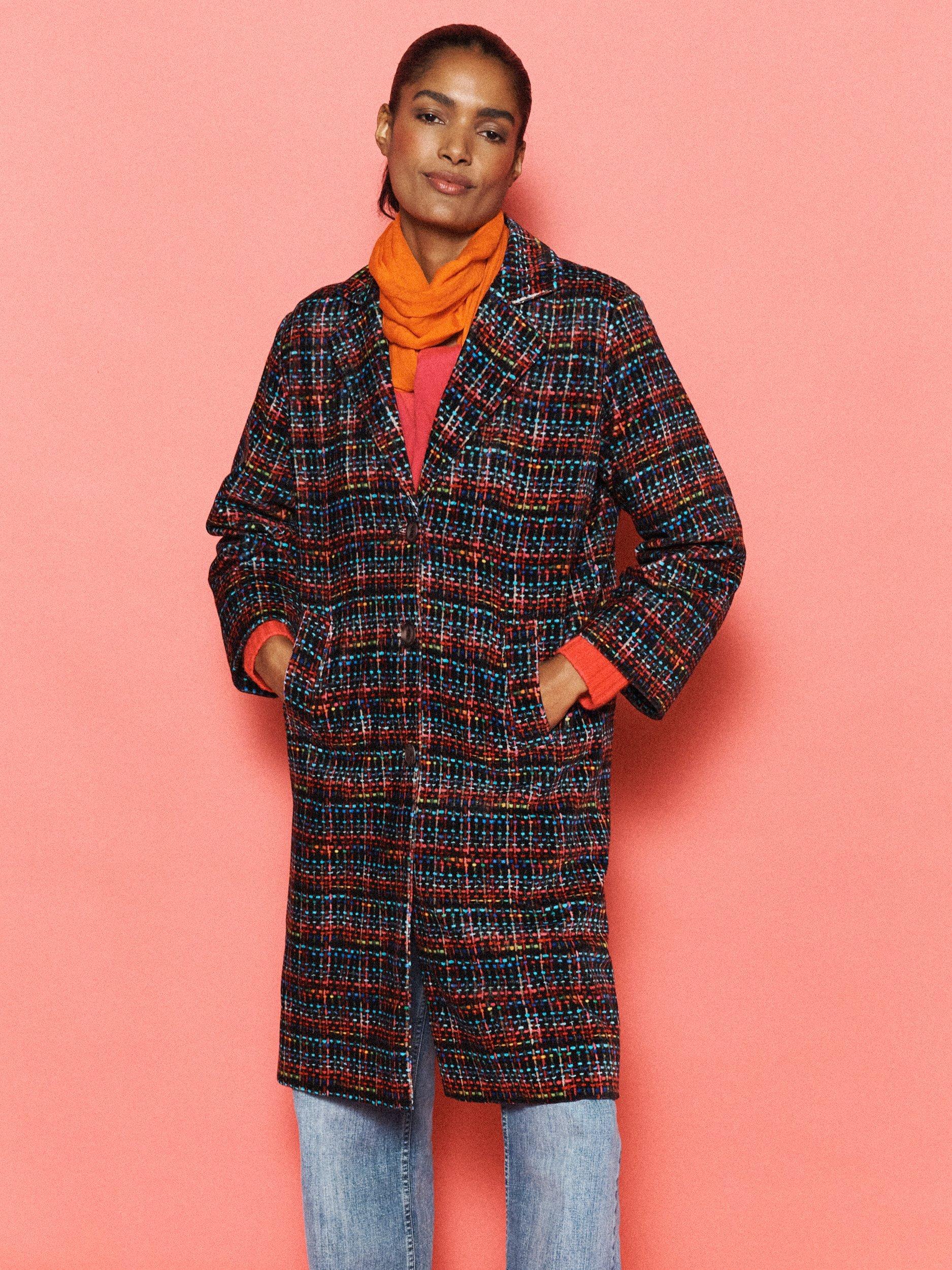 Product image 1 of 9, which shows NRBY x BOYD Delphine Tweed Coat, Multi, XS