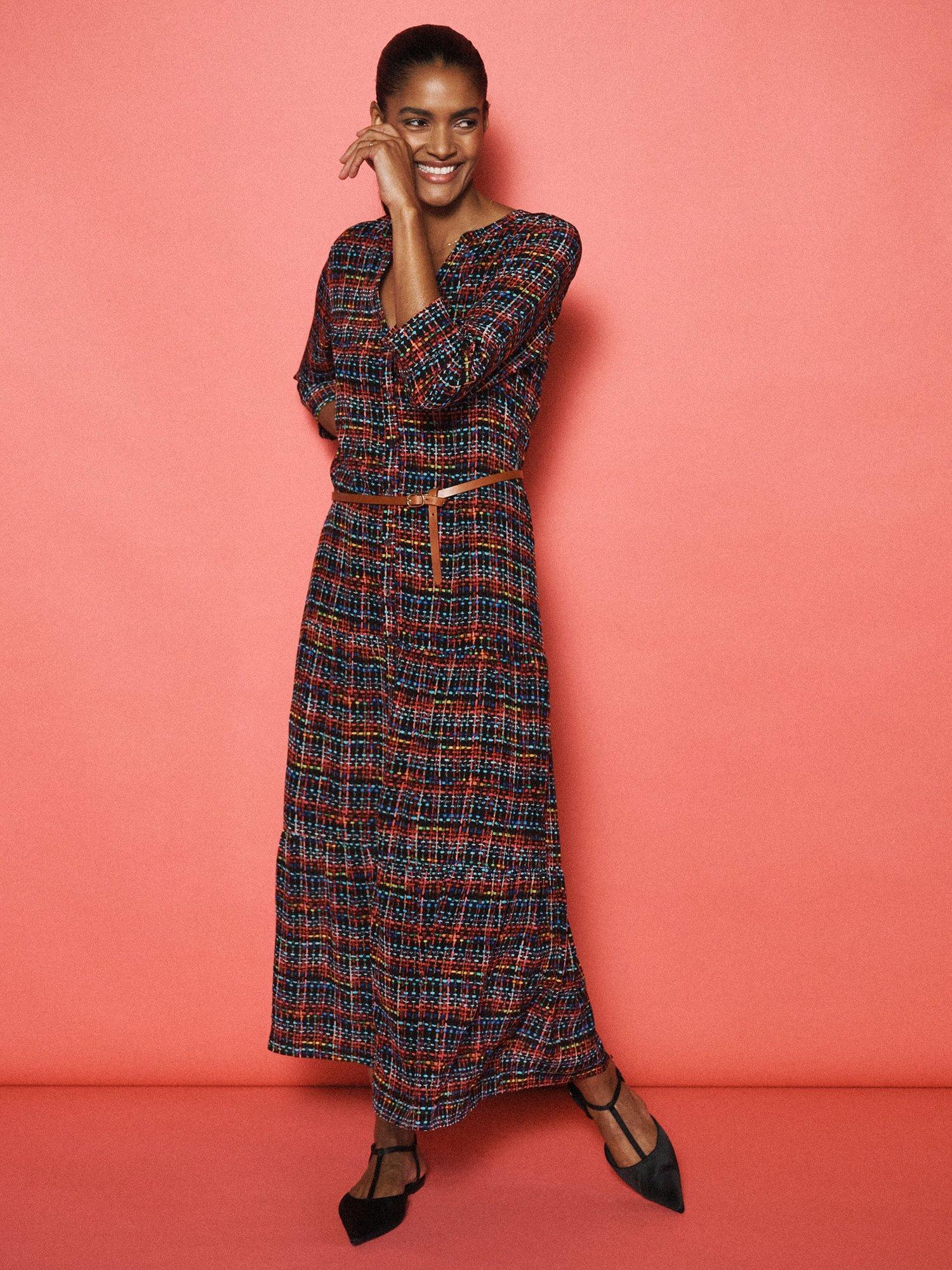 Product image 2 of 9, which shows NRBY x BOYD Avery Tweed Pure Silk Dress, Multi, XS