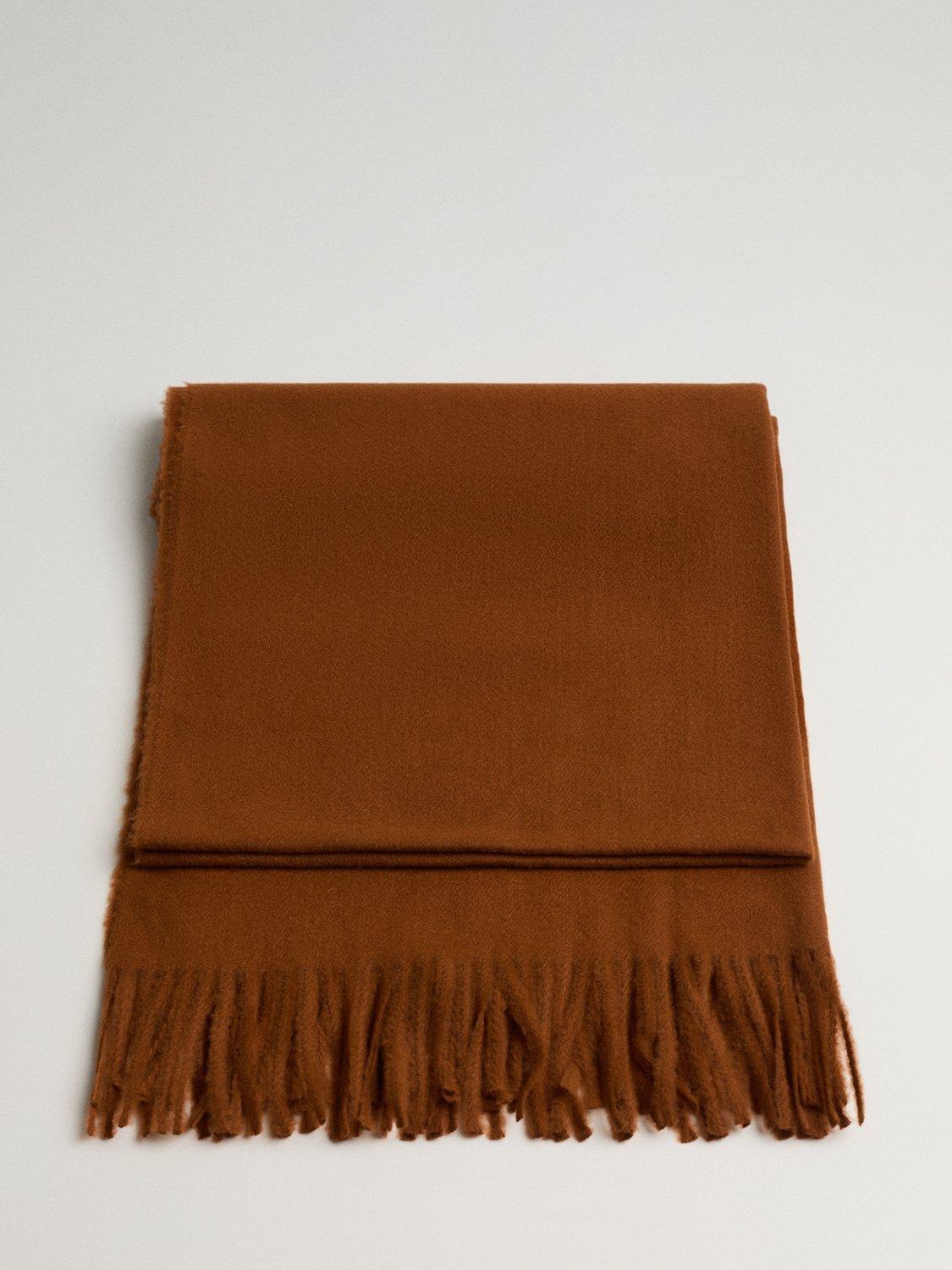 Product image 1 of 3, which shows Mango Sweet Fringed Scarf, Dark Brown, One Size