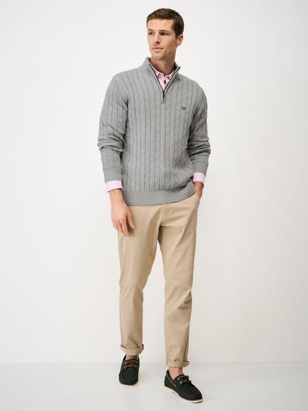 Crew Clothing Oarsman Cable Half Zip Jumper, Graphite Grey