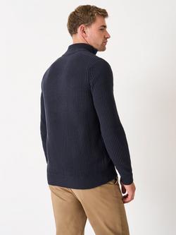 Crew Clothing Quarter Zip Cotton Rib Knit Jumper - view 2, Navy