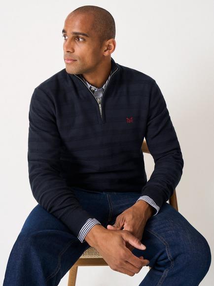 Crew Clothing Cashmere-Silk Quarter Zip Jumper, Navy Blue, Navy Blue