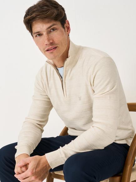 Crew Clothing Cashmere-Silk Quarter Zip Jumper, Stone, Stone