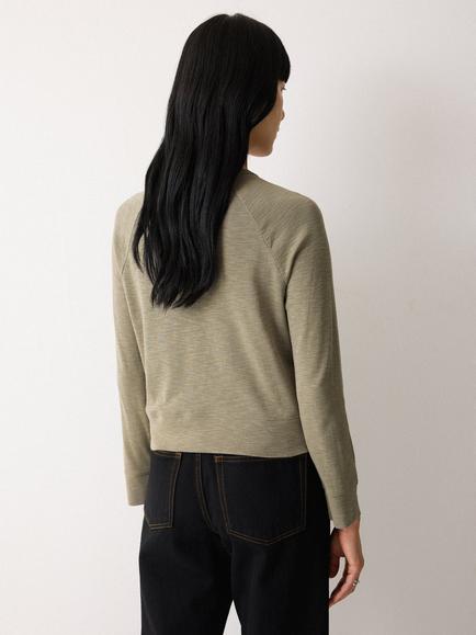 Jigsaw Cotton Luxe Crew Neck Cardigan - view 2, Light Khaki