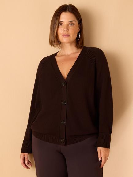 Live Unlimited Curve Raglan Sleeve V-Neck Cardigan, Brown, Brown