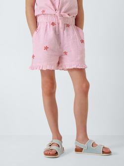 John Lewis Kids' Starfish Stripe Seersucker Shorts, Pink, Pink