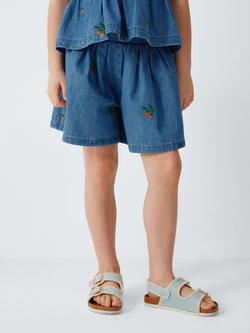 John Lewis Kids' Embroidered Tomato Denim Shorts, Blue, Red, Blue, Red
