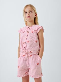 John Lewis Kids' Stripe Seashell Tie Front Shirt, Pink, White, Pink, White