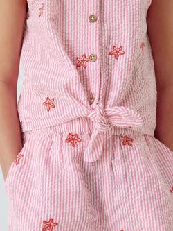 John Lewis Kids' Stripe Seashell Tie Front Shirt, Pink, White - view 2, Pink, White
