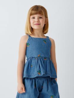 John Lewis Kids' Embroidered Tomatoes Chambray Top, Orange, Orange
