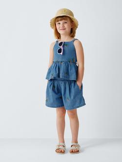 John Lewis Kids' Embroidered Tomatoes Chambray Top, Orange - view 2, Orange