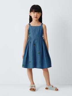 John Lewis Kids' Embroidered Tomatoes Chambray Dress, Blue, Blue