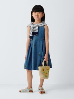 John Lewis Kids' Embroidered Tomatoes Chambray Dress, Blue - view 2, Blue