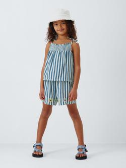 John Lewis Kids' Embroidered Floral Stripe Playsuit, Blue, White - view 2, Blue, White