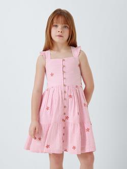 John Lewis Kids' Embroidered Stripe Sun Dress, Pink, Pink