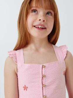 John Lewis Kids' Embroidered Stripe Sun Dress, Pink - view 2, Pink