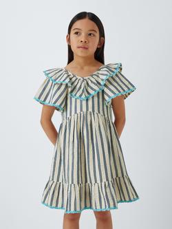 John Lewis Kids' Stripe Ruffle Dress, Multi, Multi