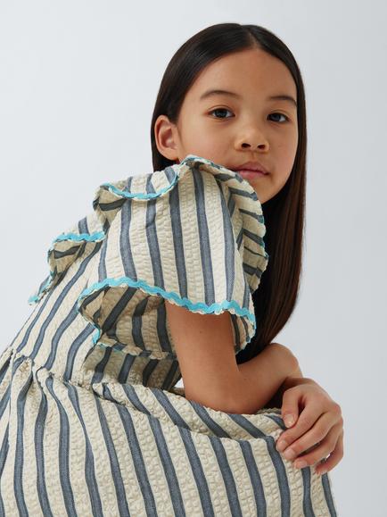 John Lewis Kids' Stripe Ruffle Dress, Multi - view 2, Multi