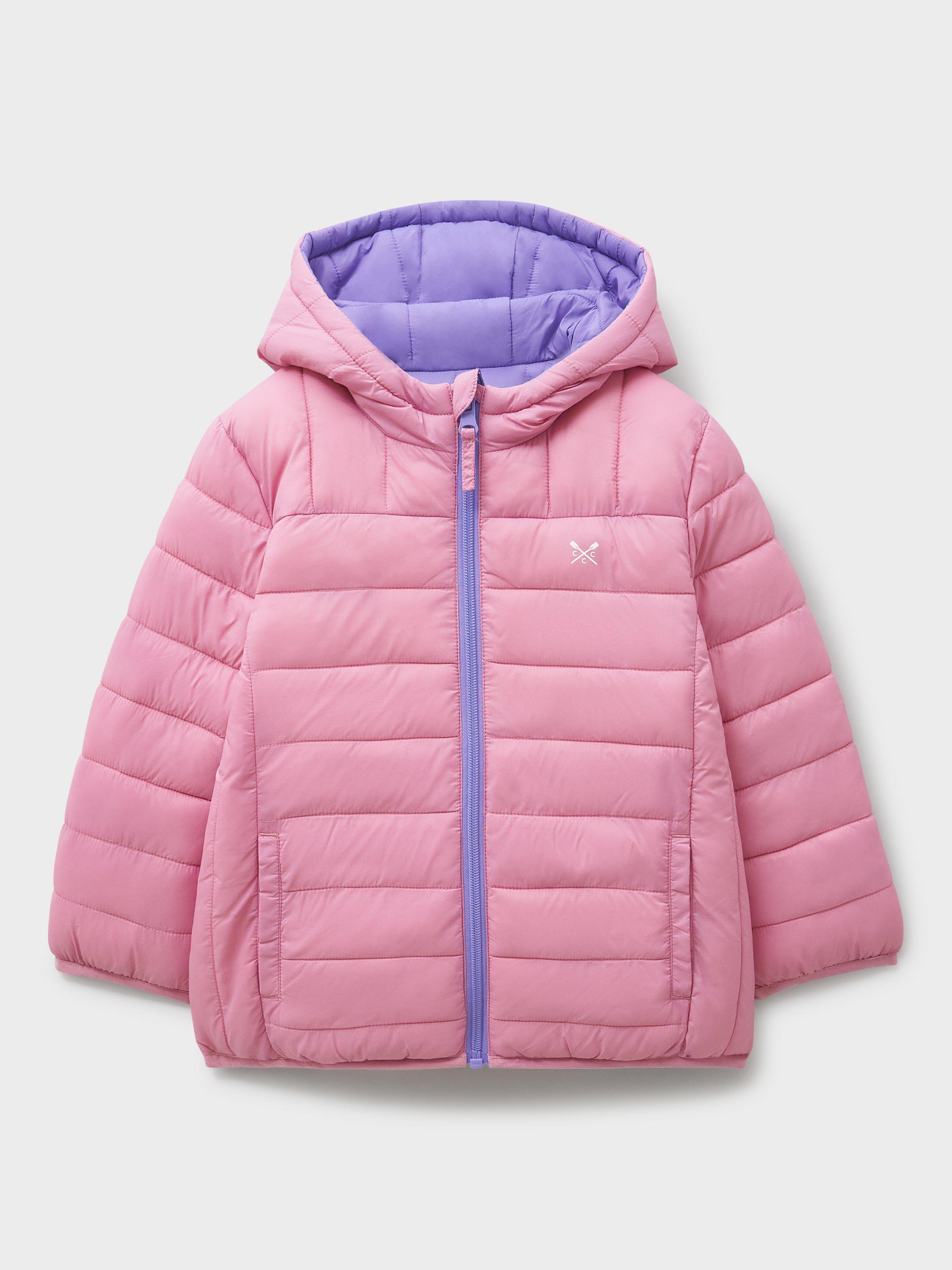 Product image 1 of 3, which shows Crew Clothing Kids' Lowther Reversible Puffer Jacket, Multi/Pink, 8-9 years