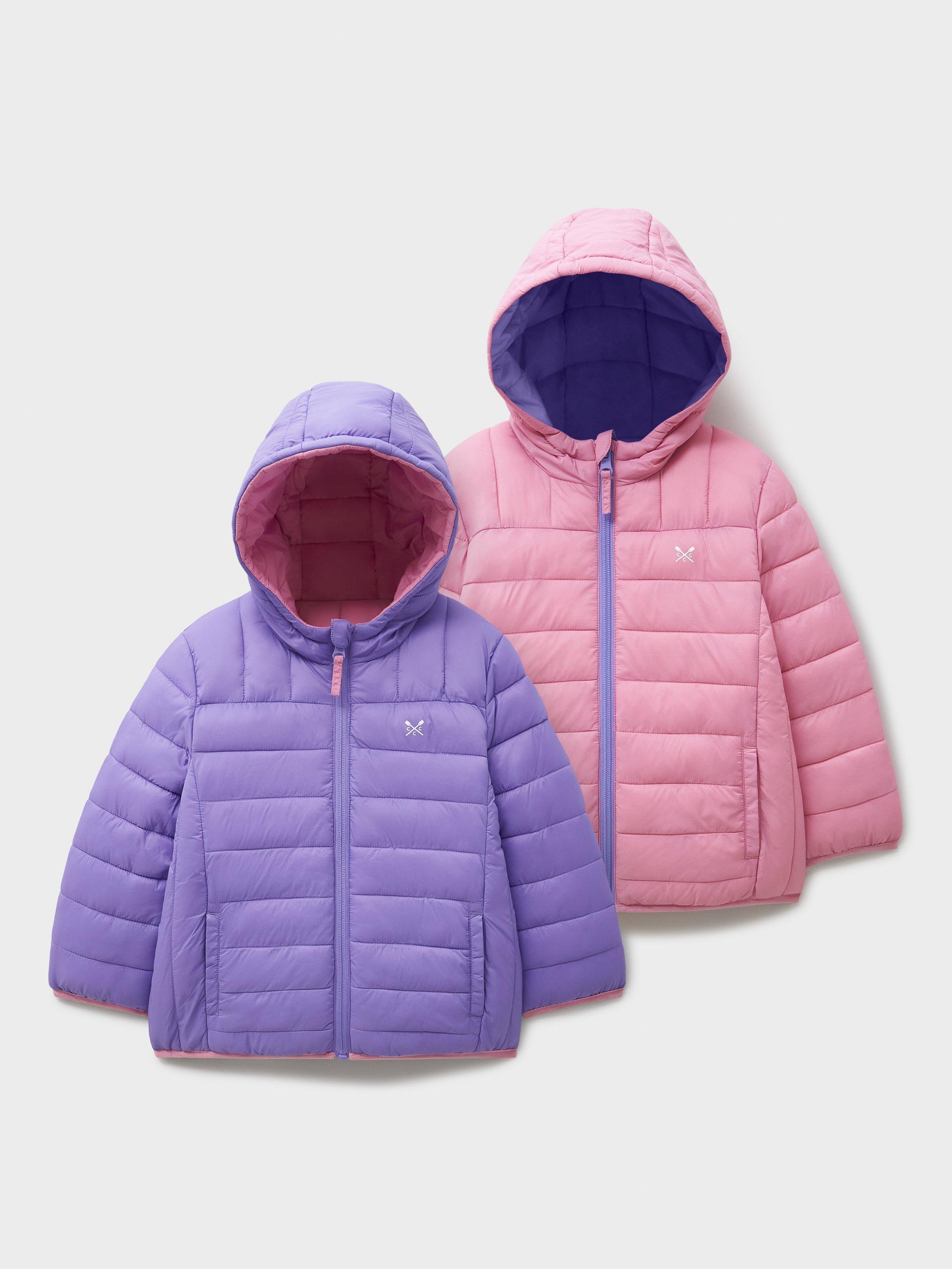 Product image 2 of 3, which shows Crew Clothing Kids' Lowther Reversible Puffer Jacket, Multi/Pink, 8-9 years