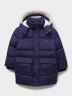 Crew Clothing Kids' Fleece-Lined Puffer Coat, Navy Blue