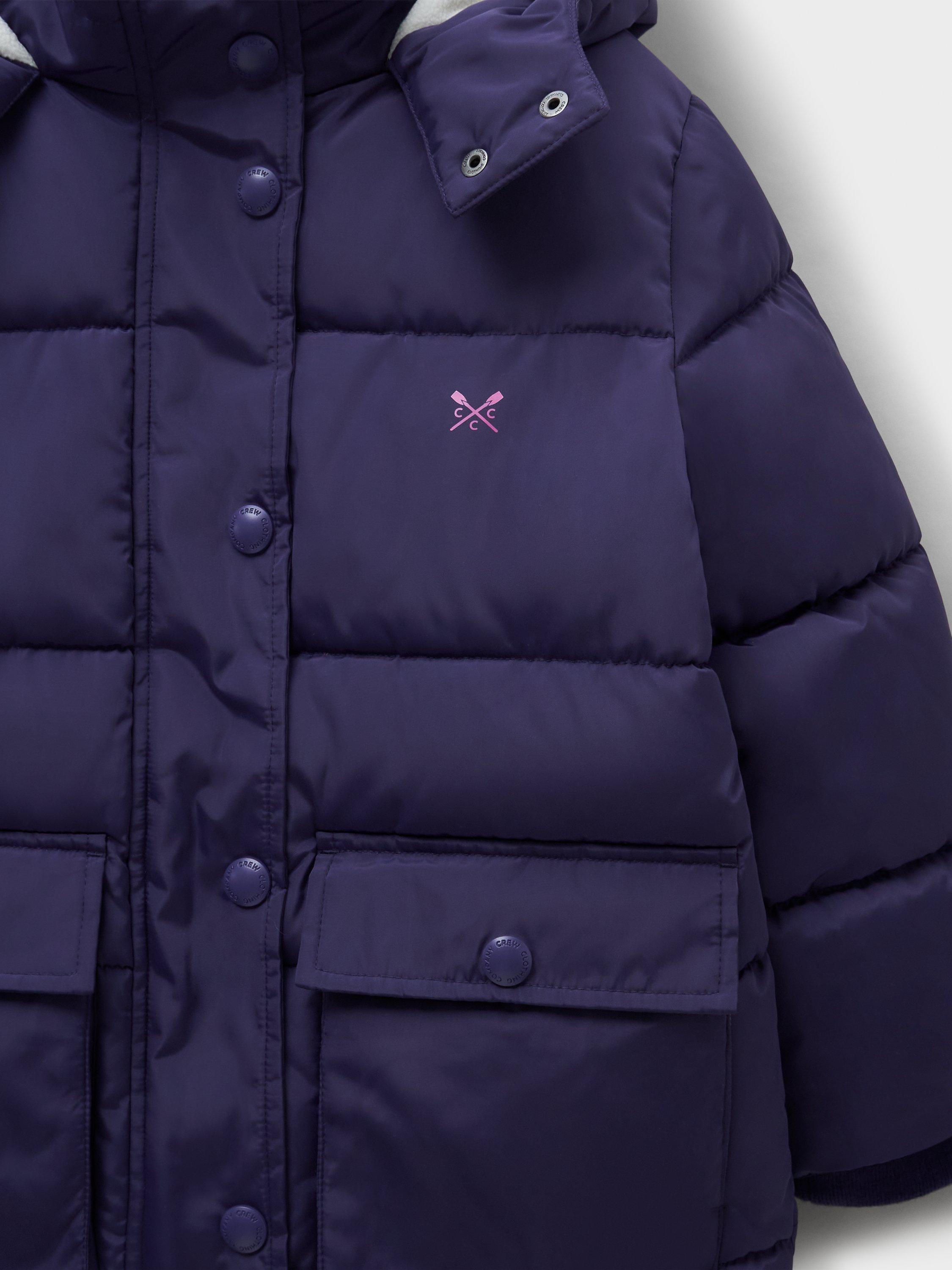 Product image 2 of 3, which shows Crew Clothing Kids' Fleece-Lined Puffer Coat, Navy Blue, 8-9 years