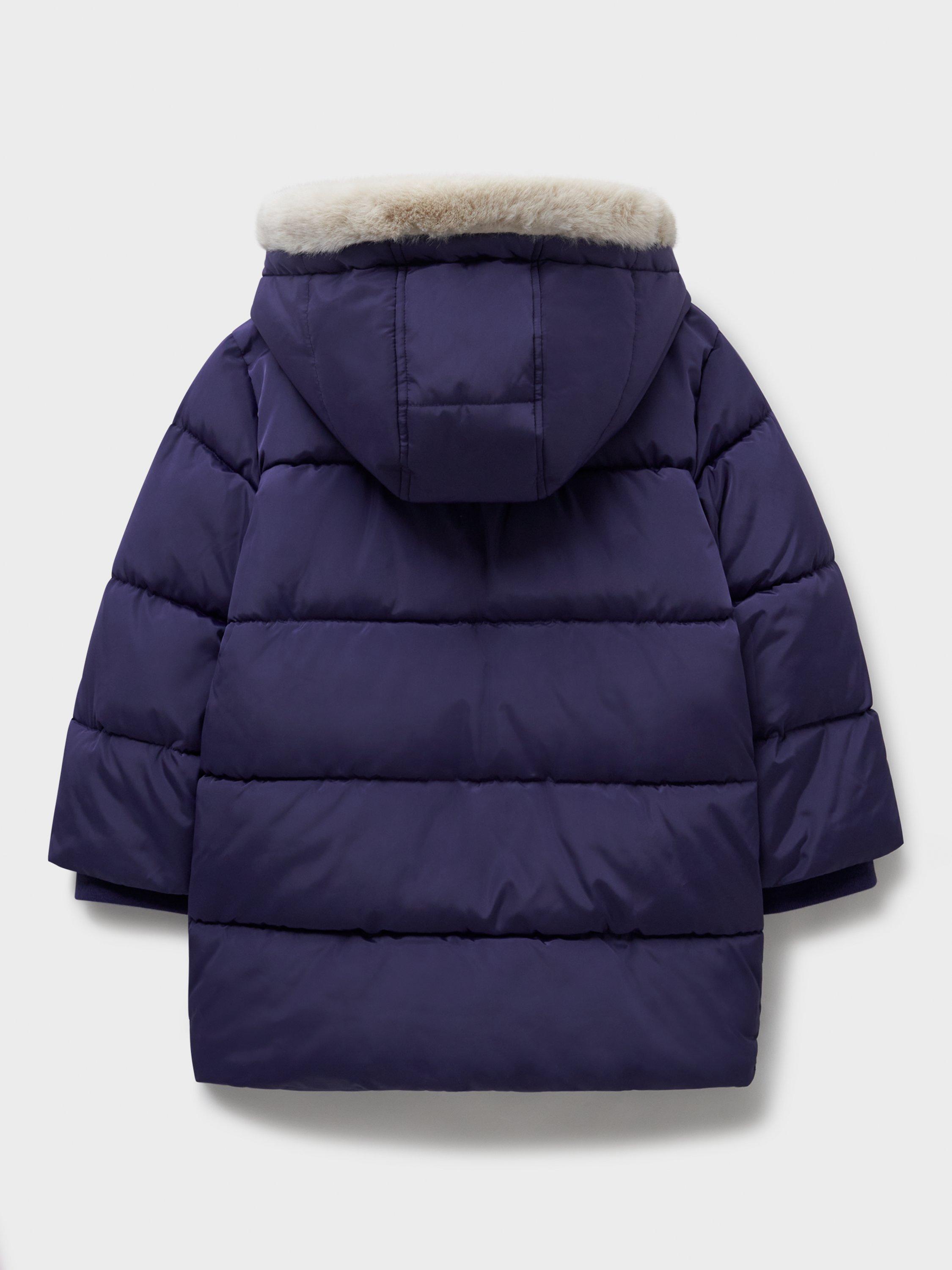 Product image 3 of 3, which shows Crew Clothing Kids' Fleece-Lined Puffer Coat, Navy Blue, 8-9 years