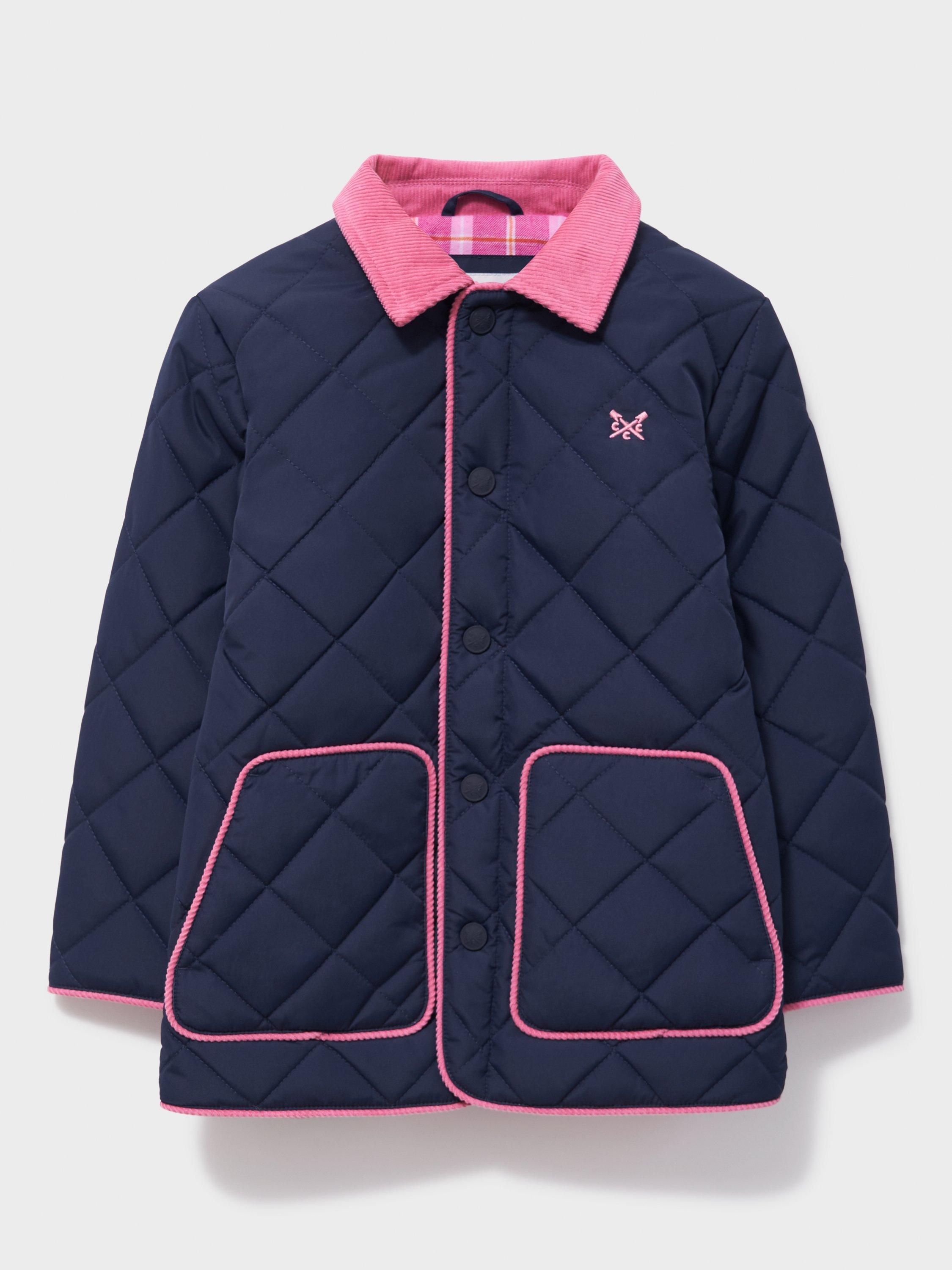 Product image 1 of 3, which shows Crew Clothing Kids' Corduroy Collar Quilted Jacket, Navy Blue, 8-9 years