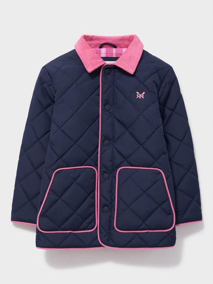 Crew Clothing Kids' Corduroy Collar Quilted Jacket, Navy Blue
