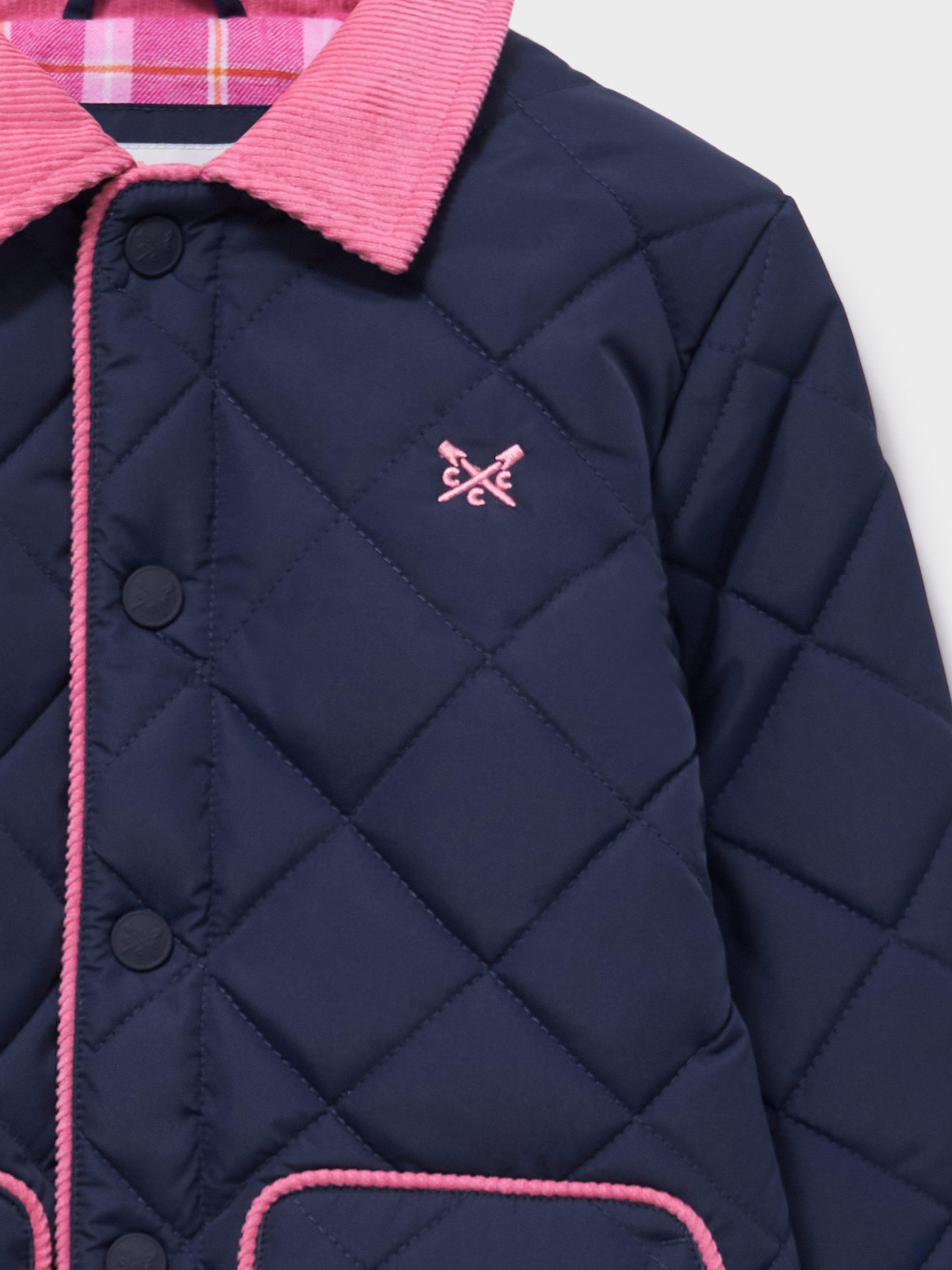 Product image 2 of 3, which shows Crew Clothing Kids' Corduroy Collar Quilted Jacket, Navy Blue, 8-9 years