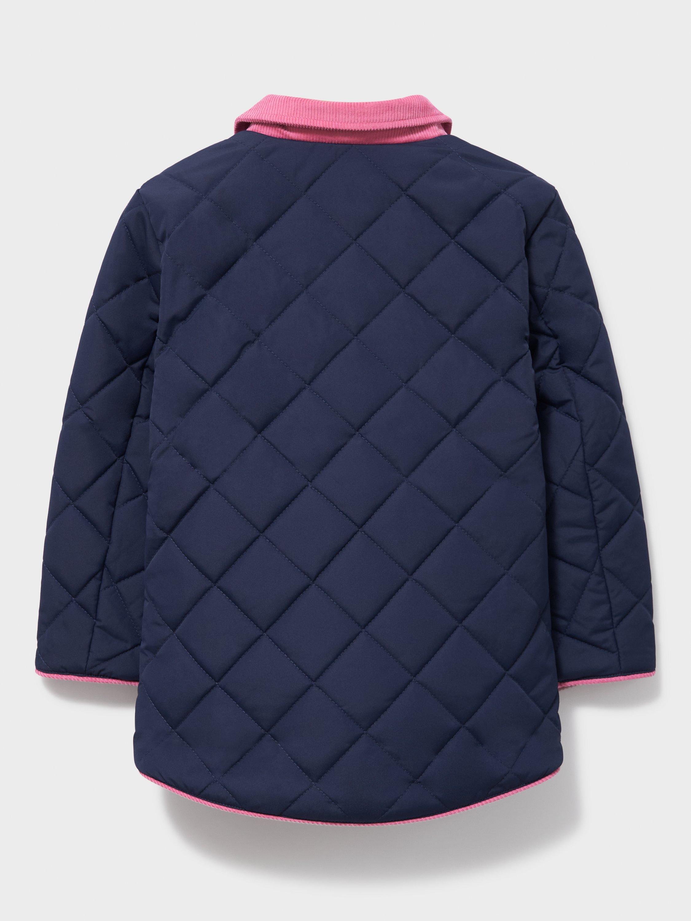 Product image 3 of 3, which shows Crew Clothing Kids' Corduroy Collar Quilted Jacket, Navy Blue, 8-9 years