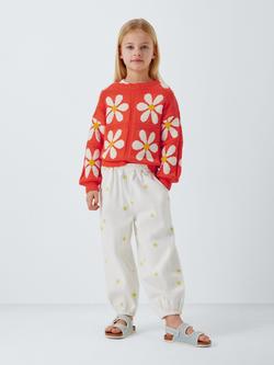 John Lewis Kids' Crew Neck Daisies Jumper, Orange - view 2, Orange