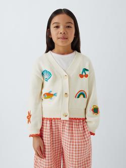 John Lewis Kids' V-Neck Embroidered Cardigan, Cream, Cream