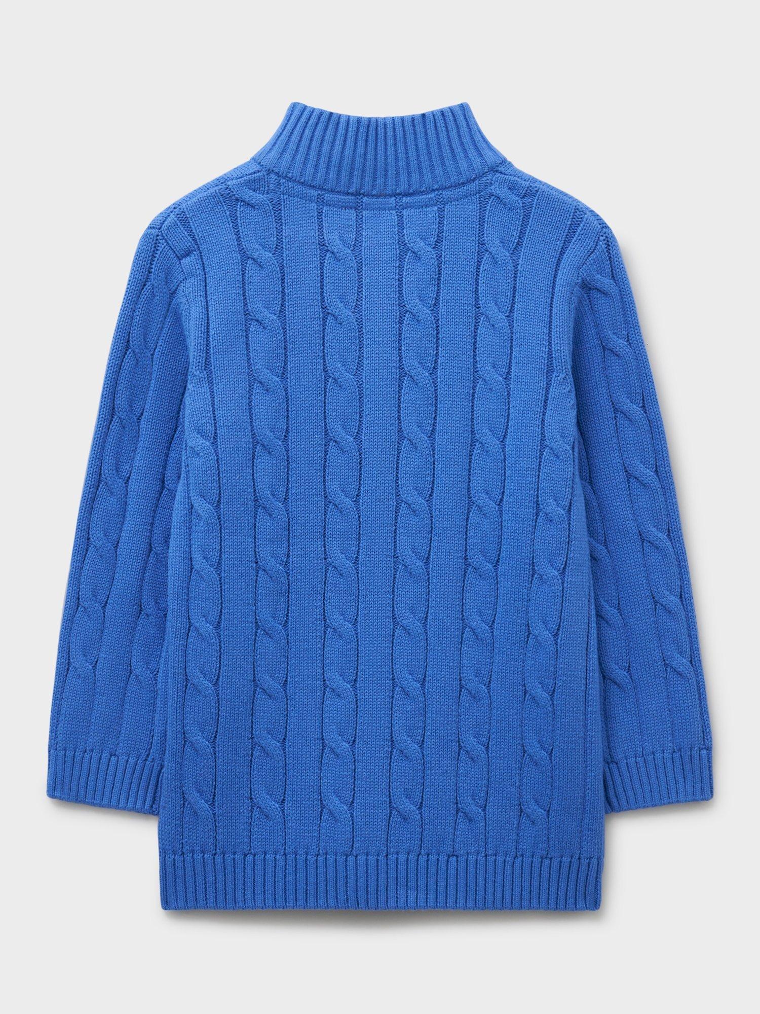 Product image 2 of 3, which shows Crew Clothing Kids' Cotton Cable Zip-Neck Jumper, Mid Blue, 8-9 years