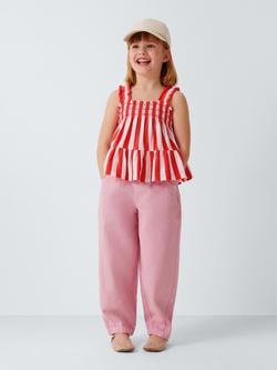 John Lewis Kids' Stripe Shirred Peplum Hem Top, Pink, Red - view 2, Pink, Red