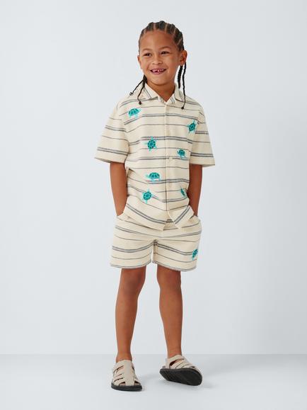 John Lewis Kids' Stripe Turtle Top & Shorts Set, White/Navy - view 2, White/Navy