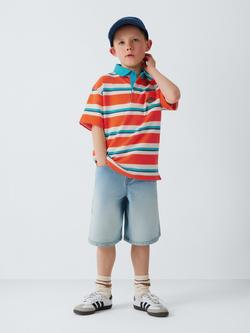 John Lewis Kids' Embroidered Fish Stripe Polo Shirt, Multi - view 2, Multi