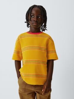 John Lewis Kids' Stripe Textured T-Shirt, Yellow Stripe - view 2, Yellow Stripe