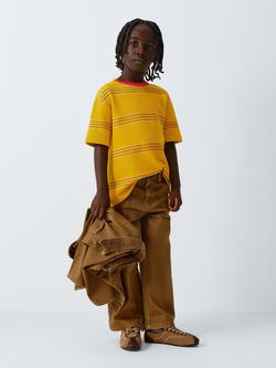 John Lewis Kids' Stripe Textured T-Shirt, Yellow Stripe, Yellow Stripe