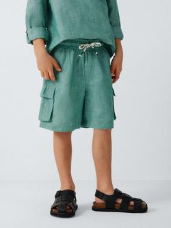 John Lewis Kids' Linen Blend Cargo Shorts, Teal, Teal