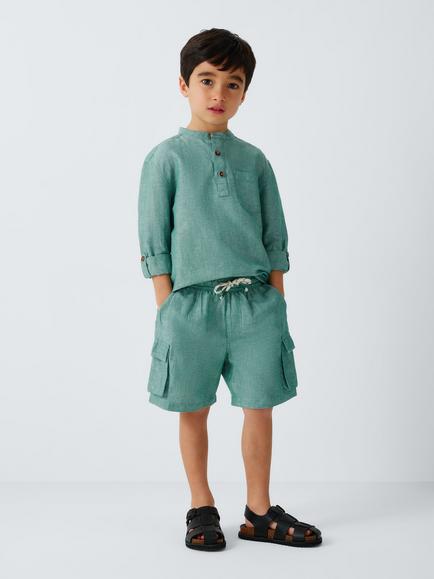 John Lewis Kids' Linen Blend Cargo Shorts, Teal - view 2, Teal
