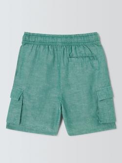 John Lewis Kids' Linen Blend Cargo Shorts, Teal - view 2, Teal
