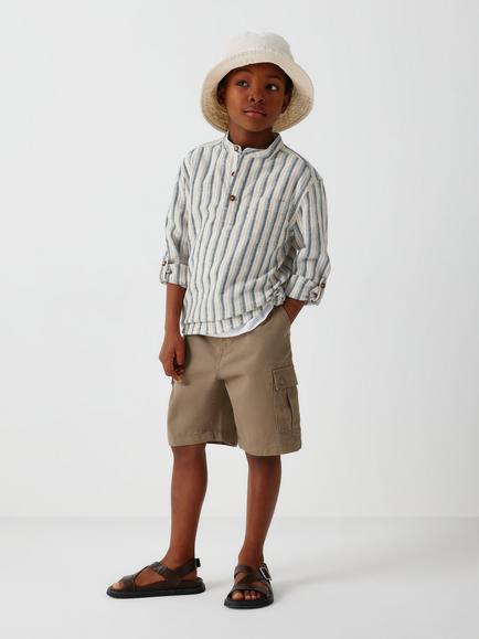 John Lewis Kids' Stripe Linen Rich Shirt, White/Navy - view 2, White/Navy
